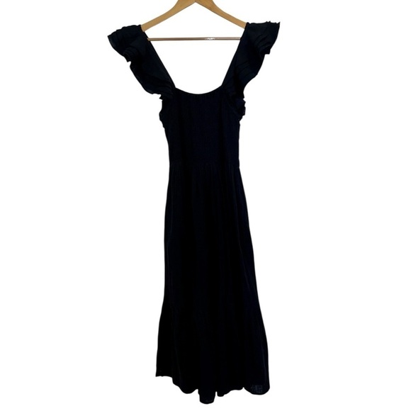 Mille Olympia Smocked Double Gauze Midi Dress Black - Picture 3 of 5